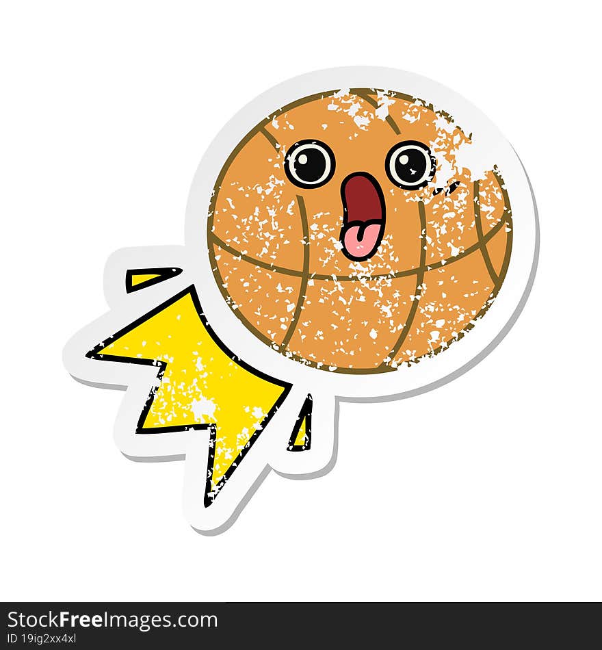 distressed sticker of a cute cartoon basketball