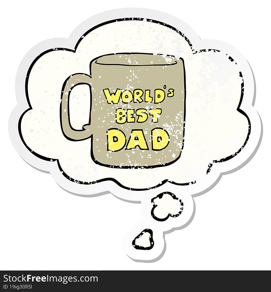 worlds best dad mug with thought bubble as a distressed worn sticker