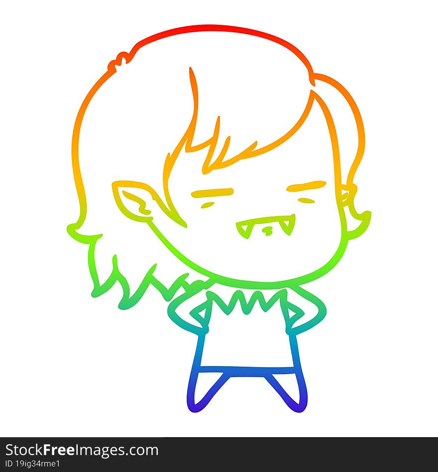 Rainbow Gradient Line Drawing Cartoon Undead Vampire Girl