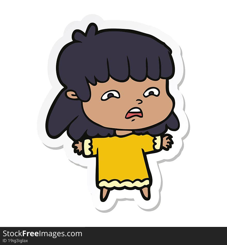 sticker of a cartoon worried woman