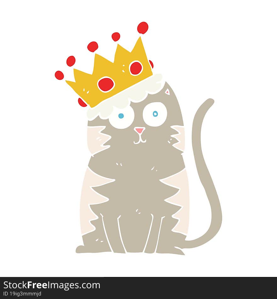 Flat Color Illustration Of A Cartoon Cat With Crown