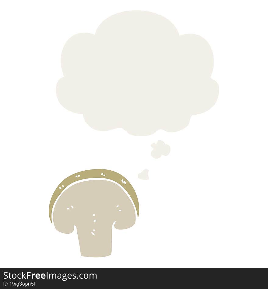 cartoon mushroom slice with thought bubble in retro style