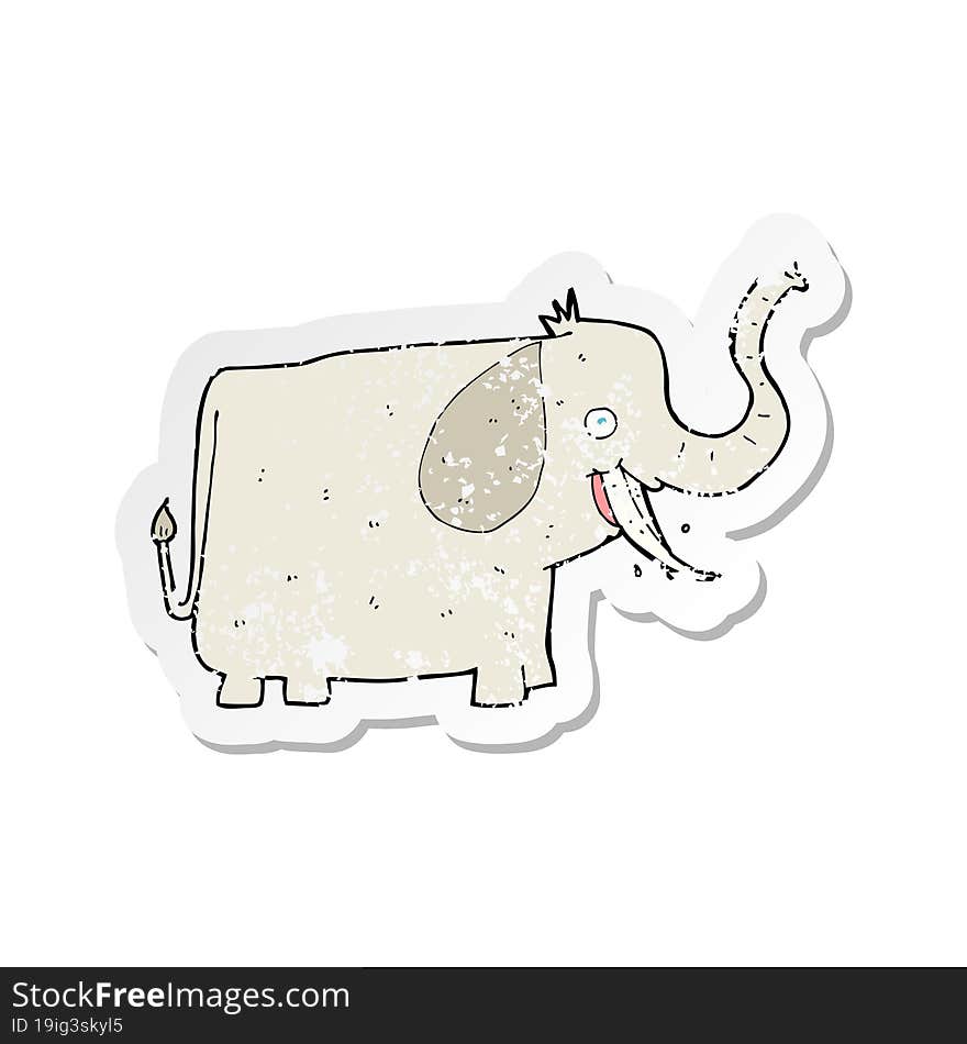 retro distressed sticker of a cartoon happy elephant