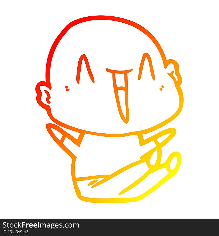 warm gradient line drawing of a happy cartoon bald man