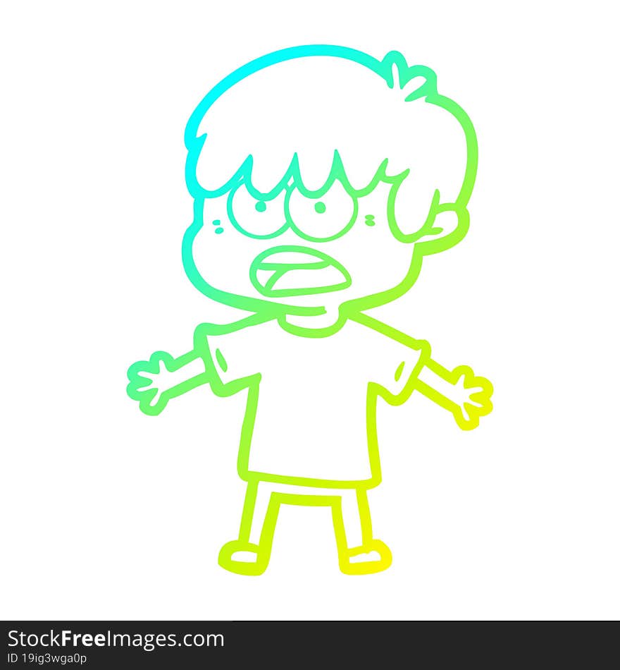 cold gradient line drawing worried cartoon boy