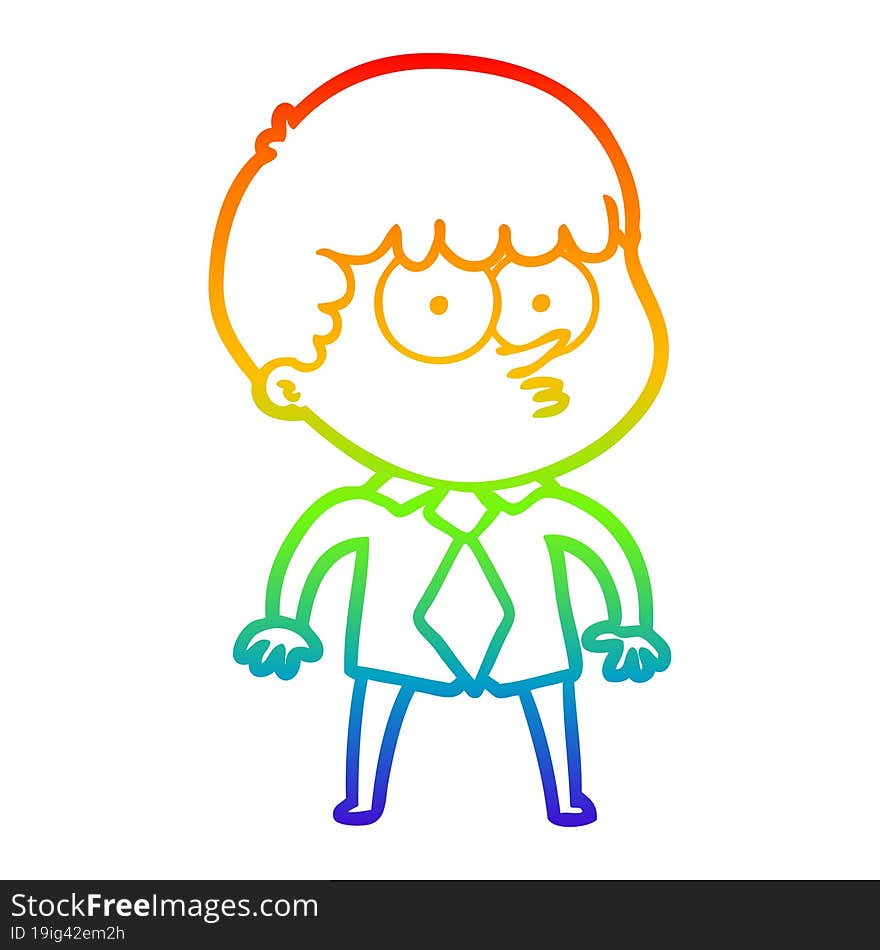 Rainbow Gradient Line Drawing Cartoon Nervous Boy In Shirt And Tie