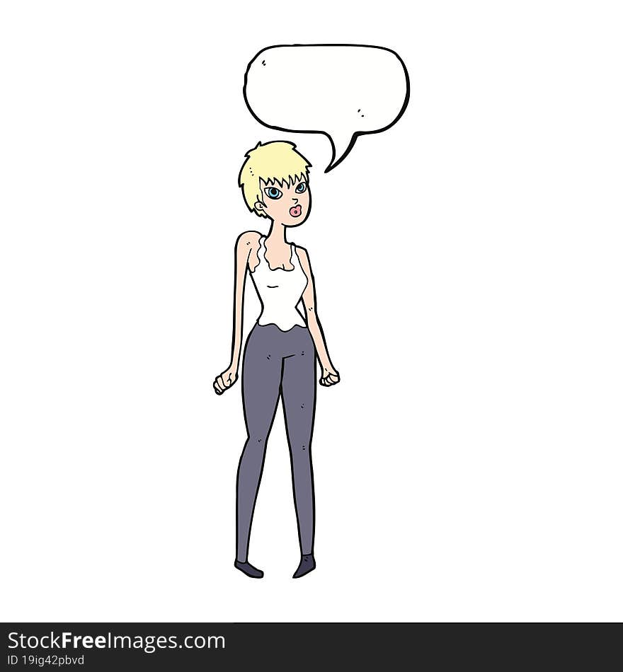 cartoon pretty woman  with speech bubble