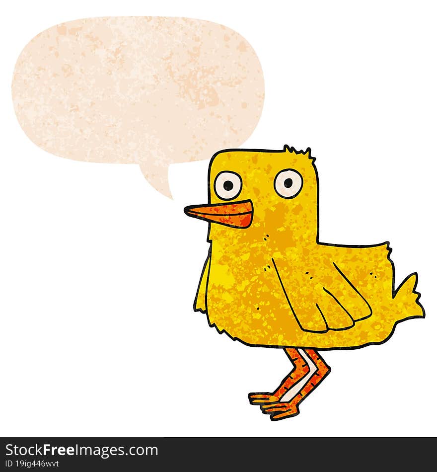 Cartoon Duck And Speech Bubble In Retro Textured Style