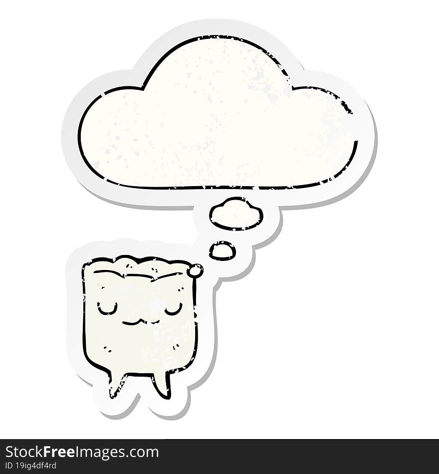 cartoon tooth with thought bubble as a distressed worn sticker