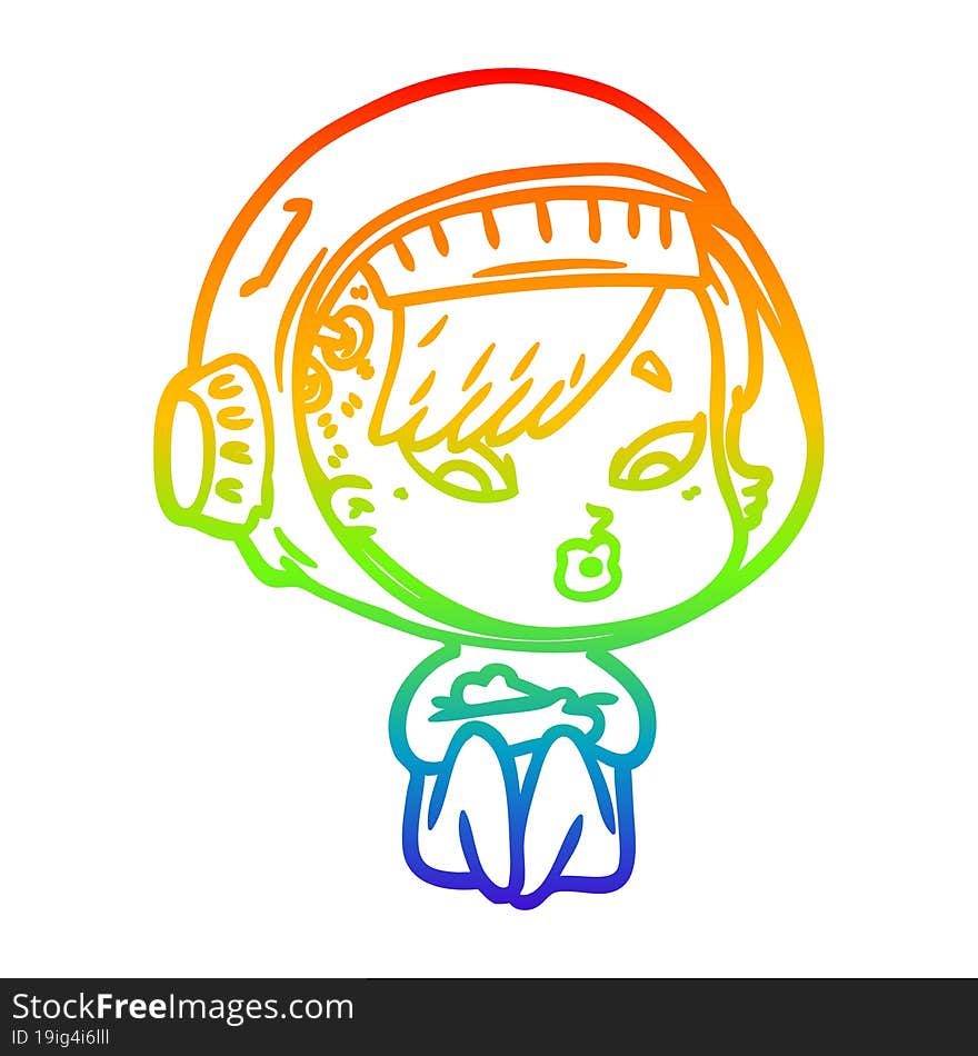 rainbow gradient line drawing of a cartoon astronaut woman