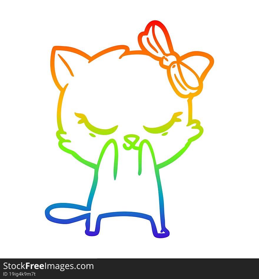 rainbow gradient line drawing cute cartoon cat with bow