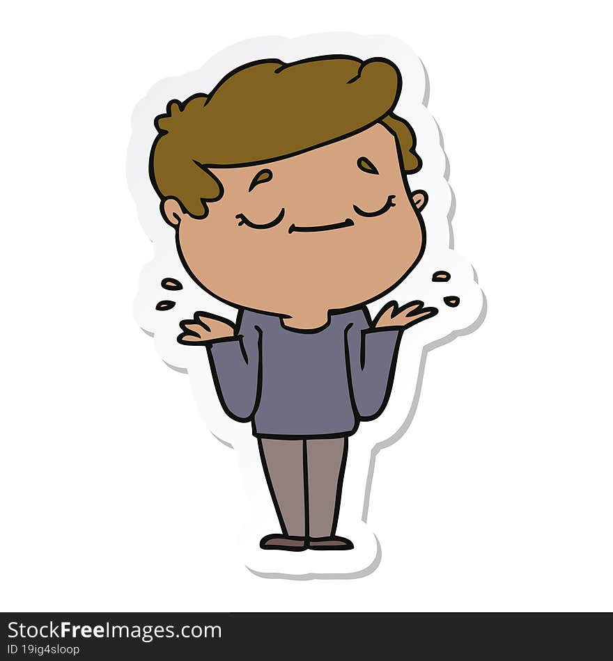 sticker of a cartoon peaceful man shrugging