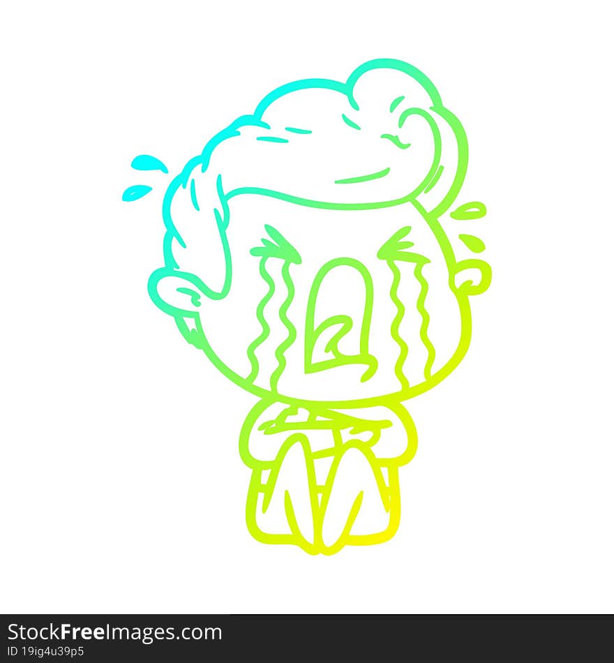 cold gradient line drawing of a cartoon crying man