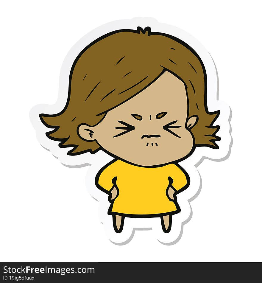 sticker of a cartoon angry girl