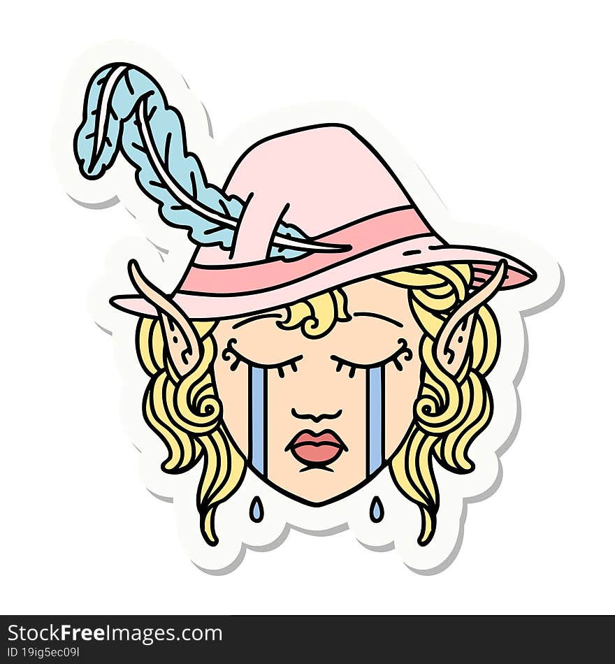 crying elf bard character face sticker