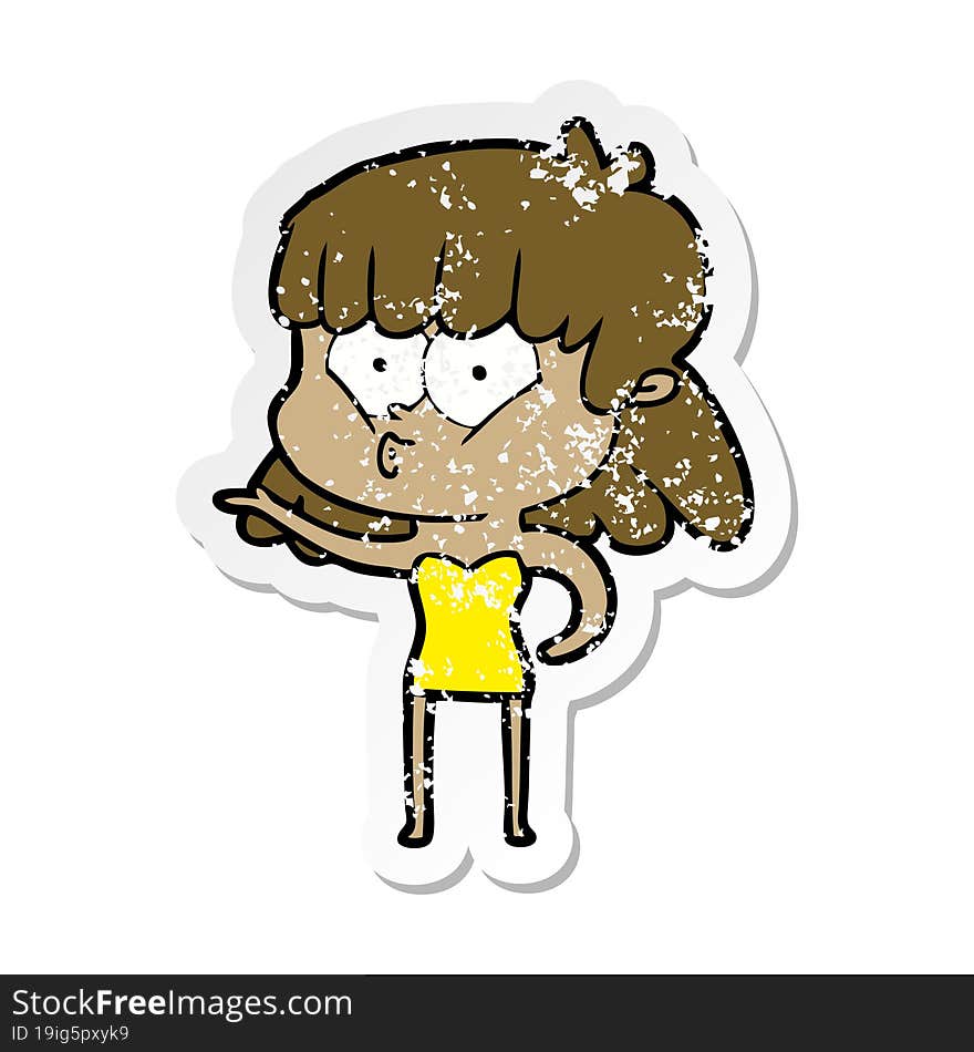 Distressed Sticker Of A Cartoon Whistling Girl