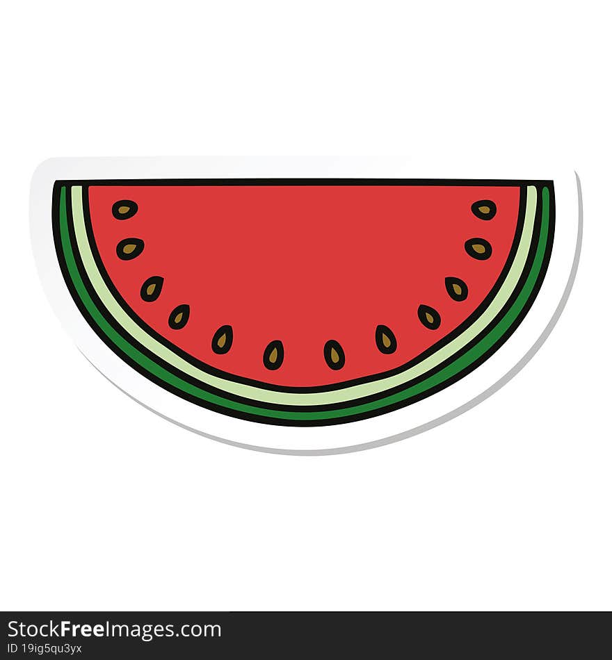 sticker of a quirky hand drawn cartoon watermelon