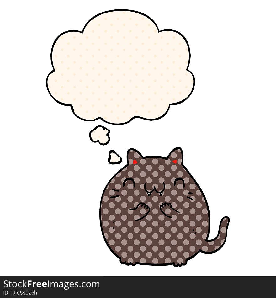 happy cartoon cat with thought bubble in comic book style