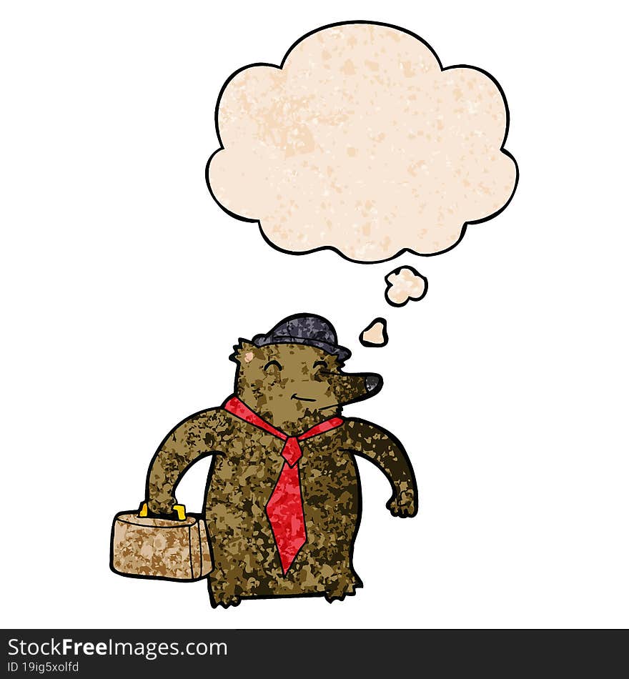 cartoon business bear and thought bubble in grunge texture pattern style