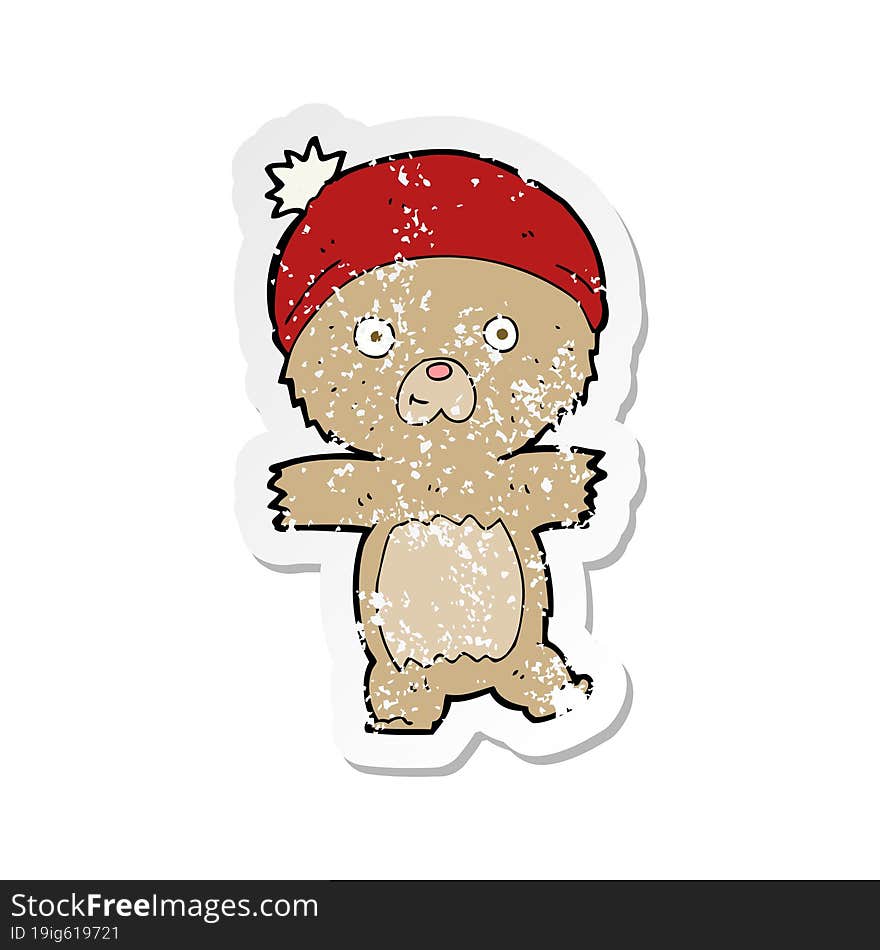 retro distressed sticker of a cartoon funny teddy bear