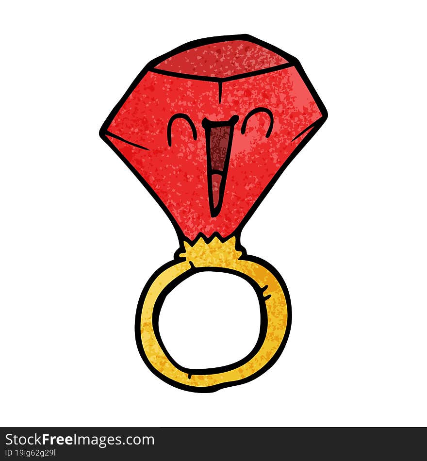 Cartoon Doodle Red Ruby Ring