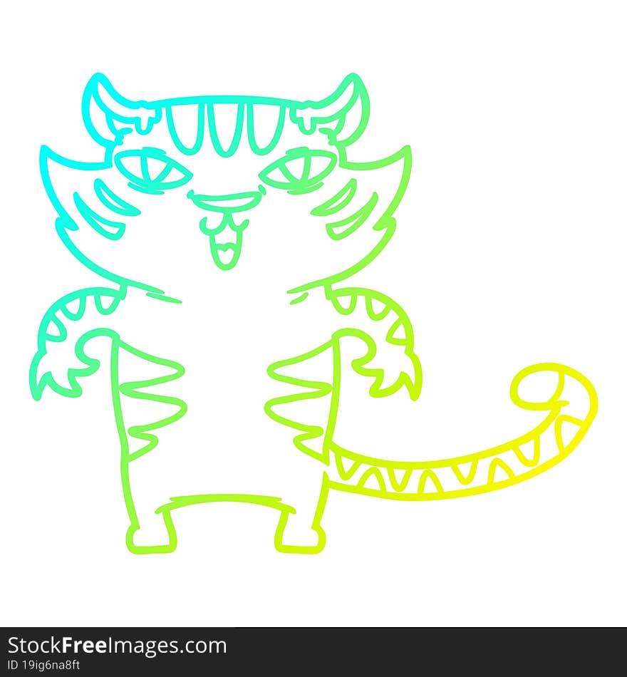 Cold Gradient Line Drawing Happy Cartoon Tiger