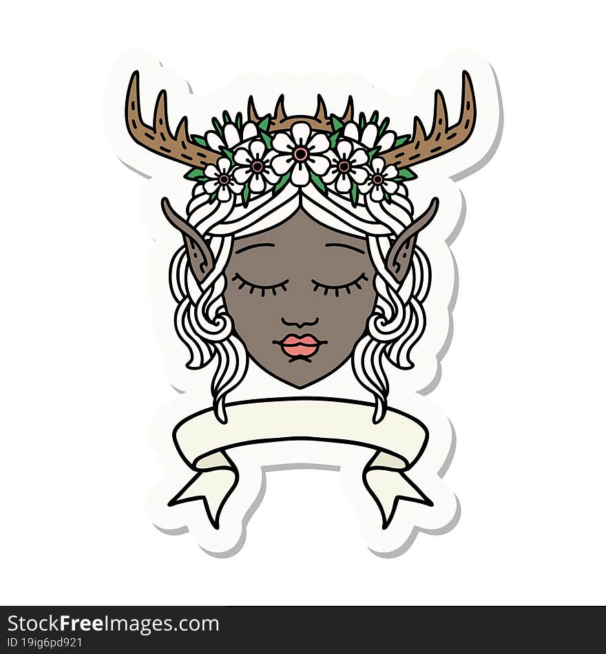 elf druid character face with banner sticker