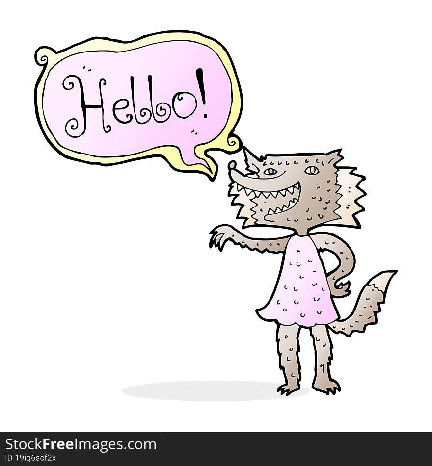 cartoon wolf girl saying hello