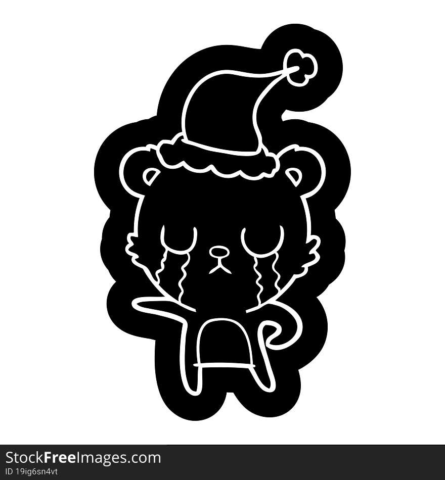 crying cartoon icon of a bear wearing santa hat