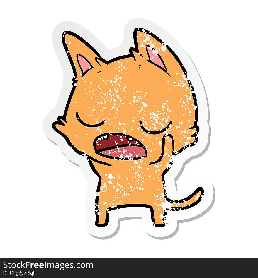 distressed sticker of a talking cat cartoon