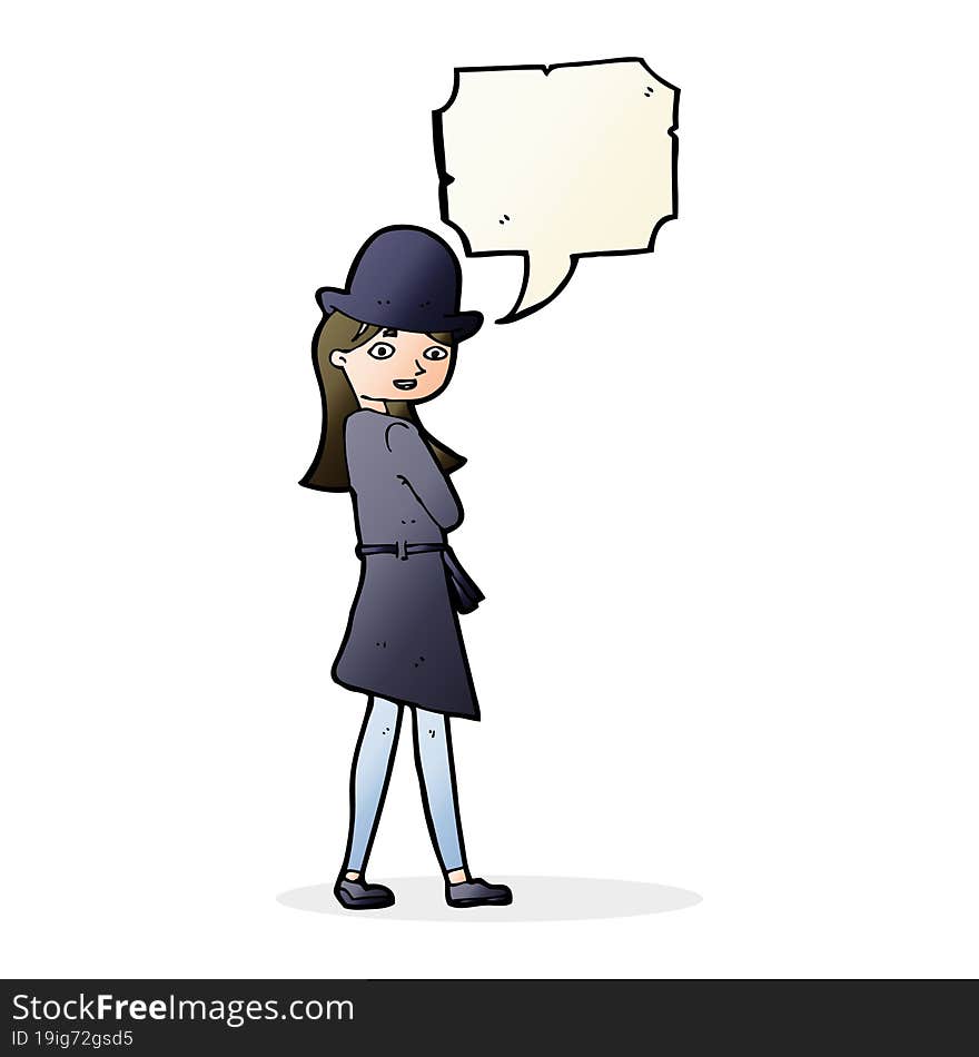 Cartoon Female Spy With Speech Bubble