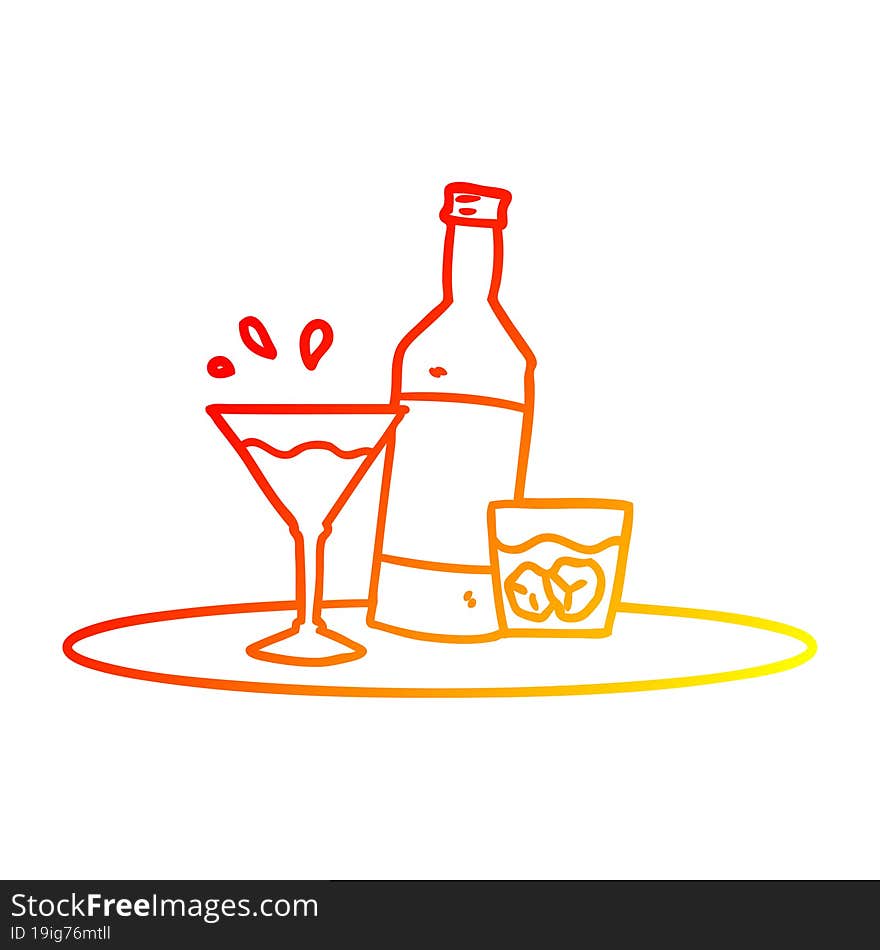 warm gradient line drawing cartoon drinks on tray