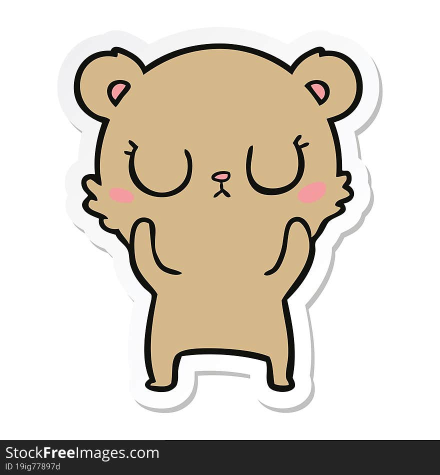 sticker of a peaceful cartoon bear