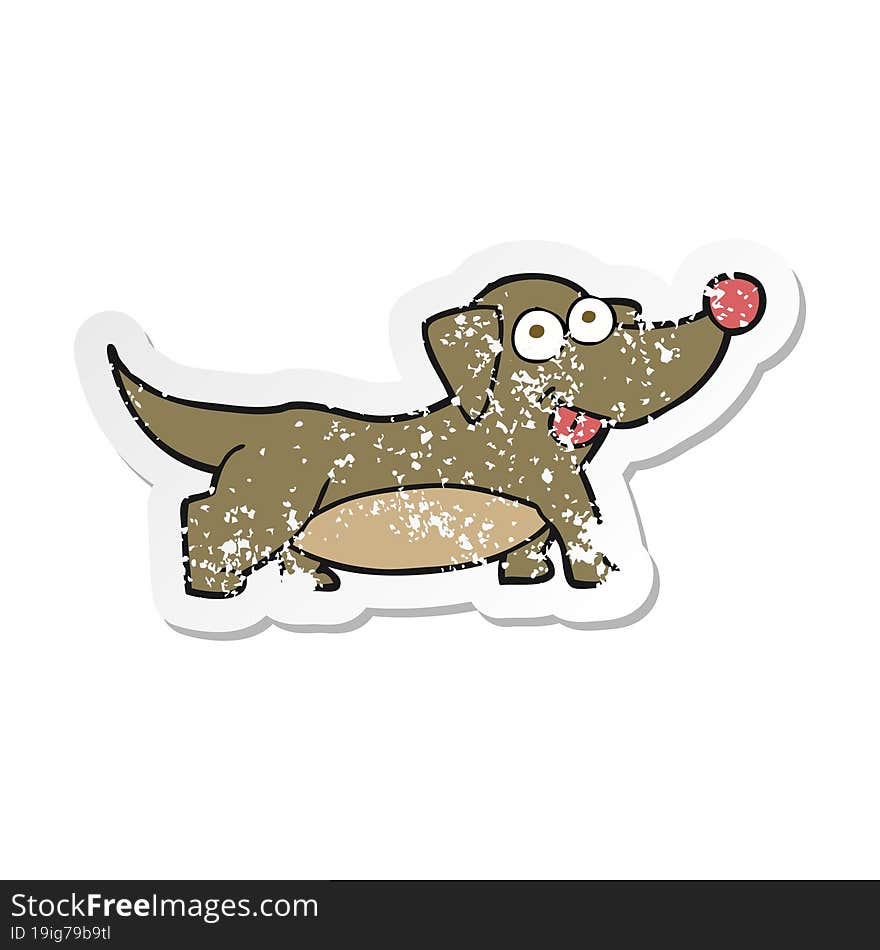 retro distressed sticker of a cartoon happy little dog