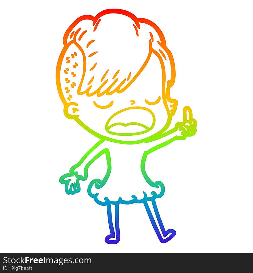 Rainbow Gradient Line Drawing Cartoon Cool Hipster Girl Talking