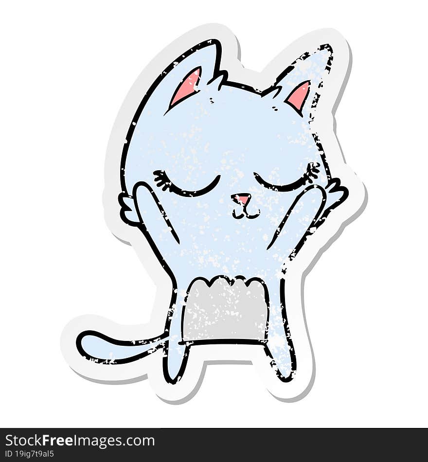 distressed sticker of a calm cartoon cat