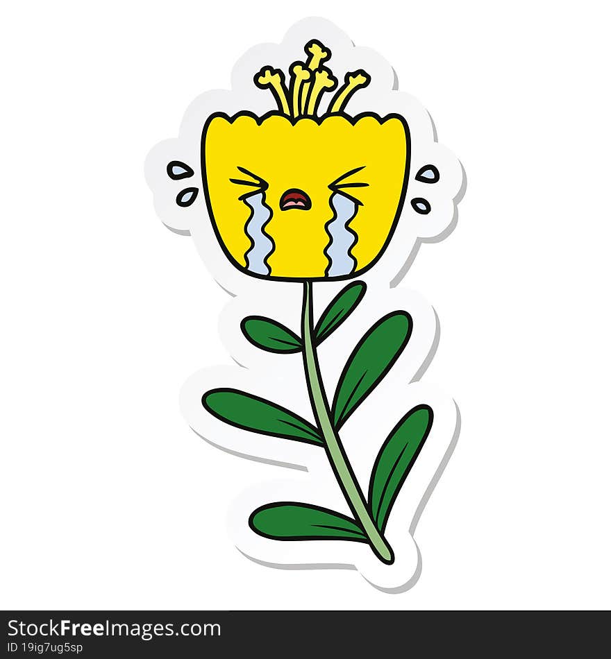 sticker of a cartoon crying flower