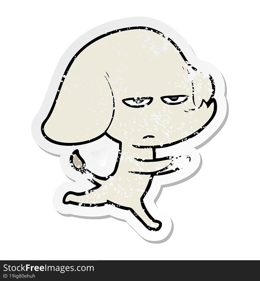 distressed sticker of a annoyed cartoon elephant