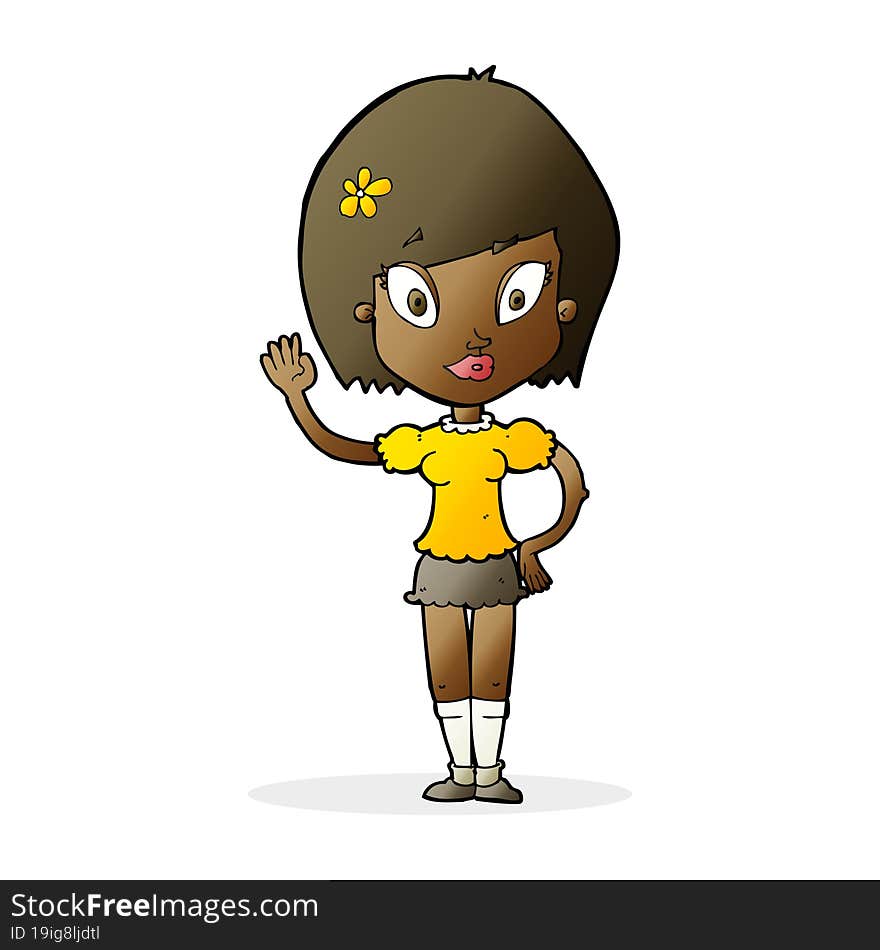 cartoon pretty girl waving