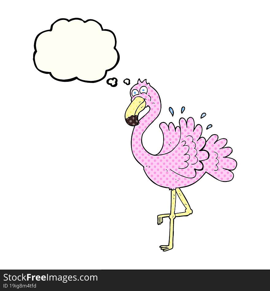 freehand drawn thought bubble cartoon flamingo