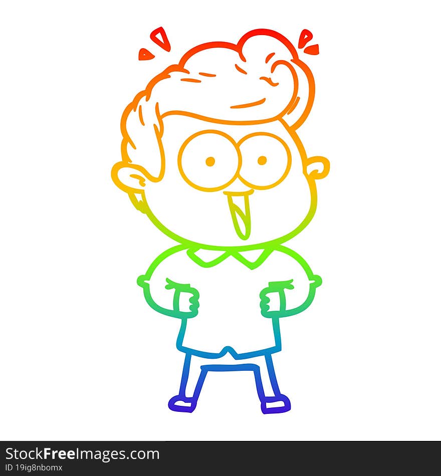 Rainbow Gradient Line Drawing Cartoon Excited Man