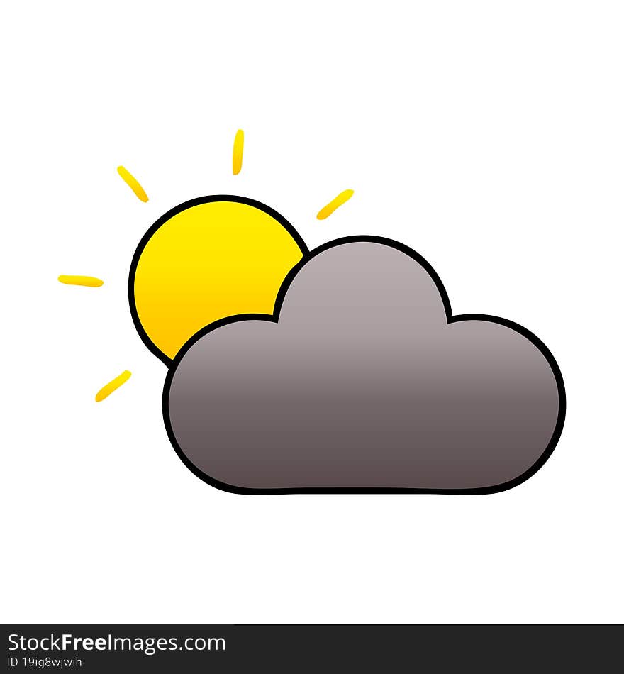 gradient shaded cartoon of a sun and storm cloud