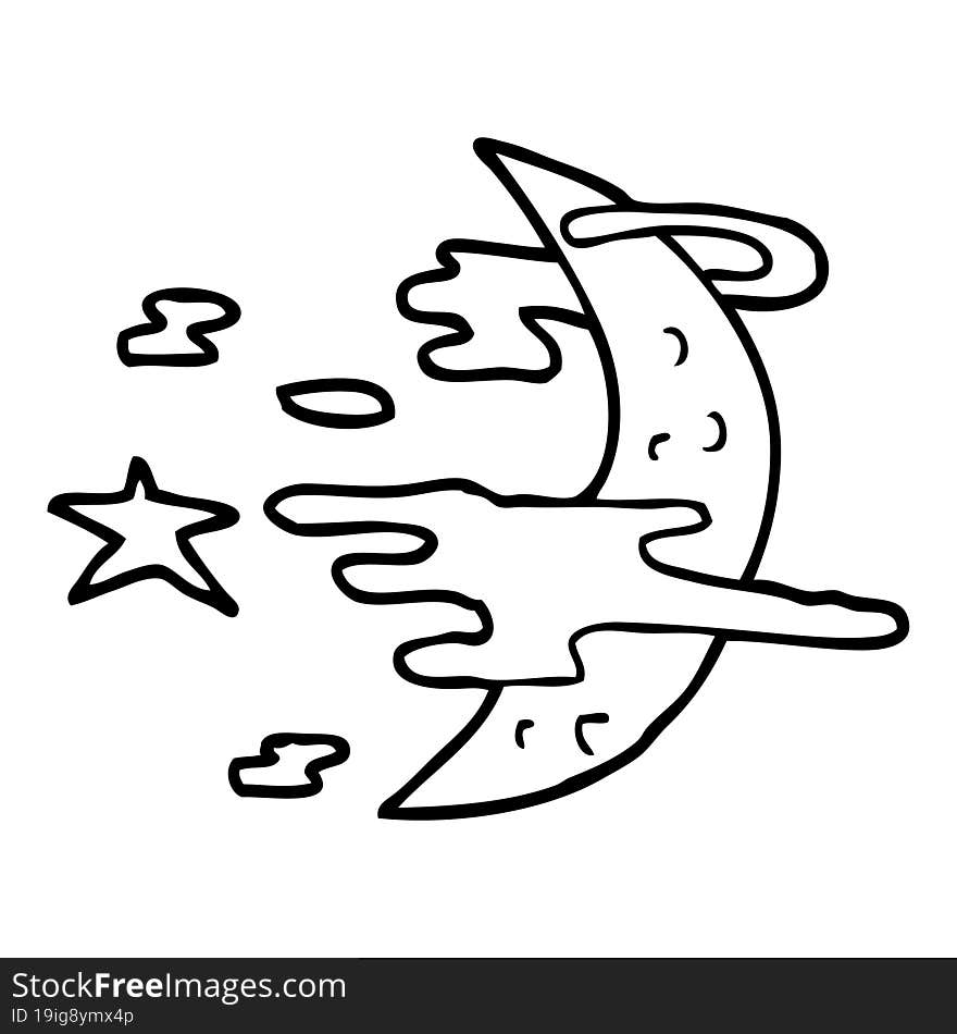 line drawing cartoon spooky moon and clouds