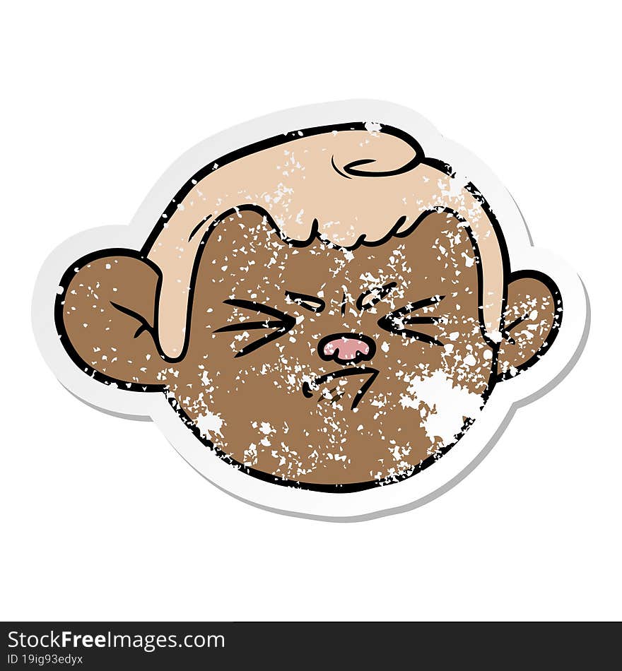 distressed sticker of a cartoon monkey face