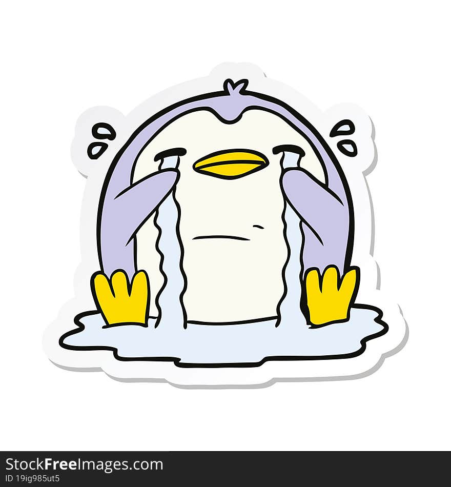 Sticker Of A Cartoon Crying Penguin