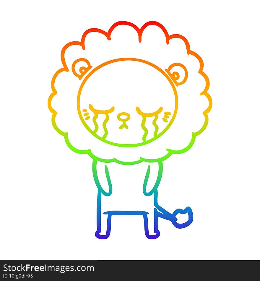 rainbow gradient line drawing crying cartoon lion