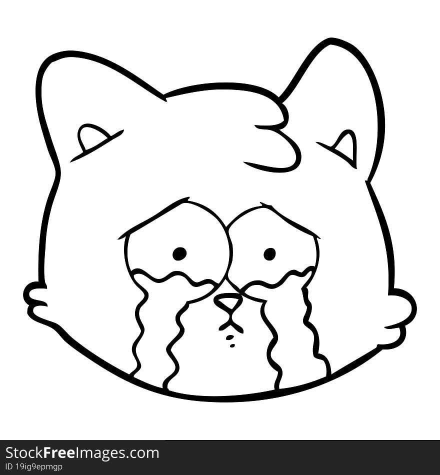 crying cartoon cat face. crying cartoon cat face