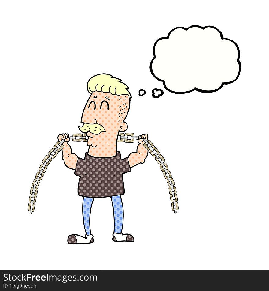 thought bubble cartoon man lifting chain