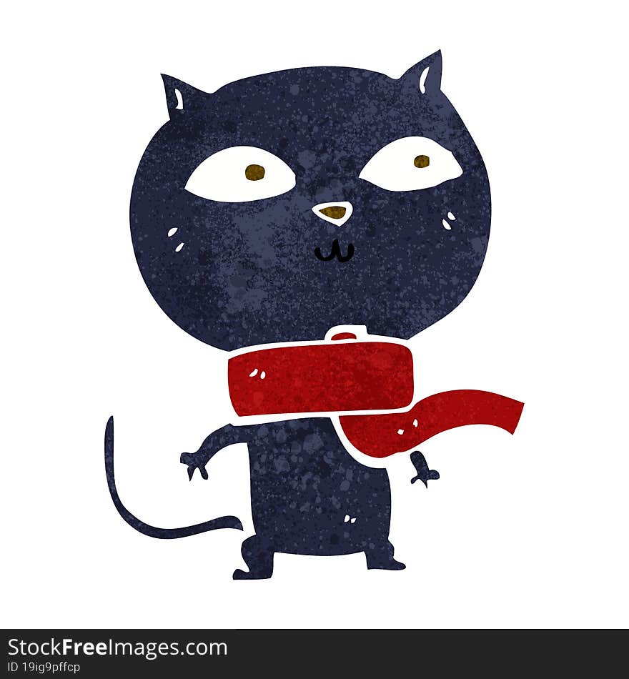 Cartoon Black Cat Wearing Scarf