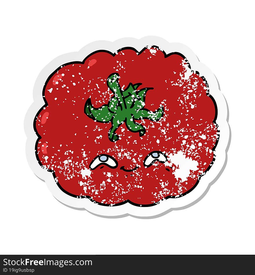 distressed sticker of a cartoon tomato